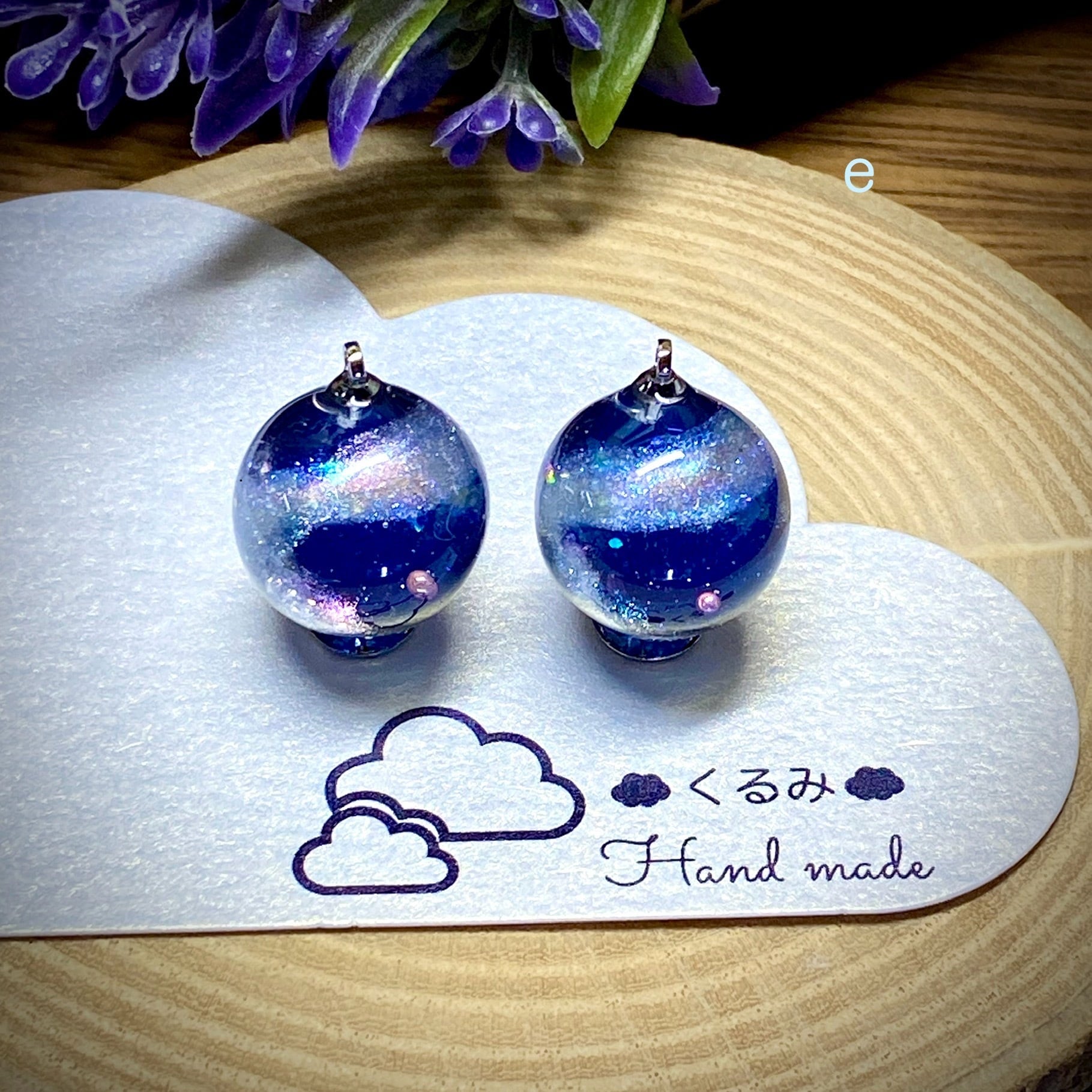 レジンピアス イヤリング 銀河 天の川 まん丸 15mm e