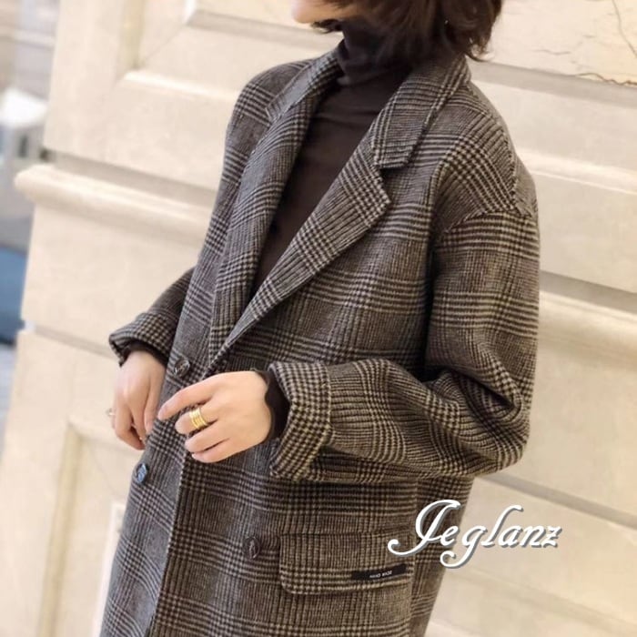ニット ブレザー テーラード ジャケット チェック柄 ボタン ♪(MB029)τ