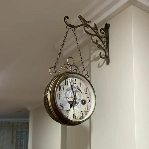 両面壁時計 アイアンアート時計 屋外 屋内 リビングルーム レトロ時計 金属