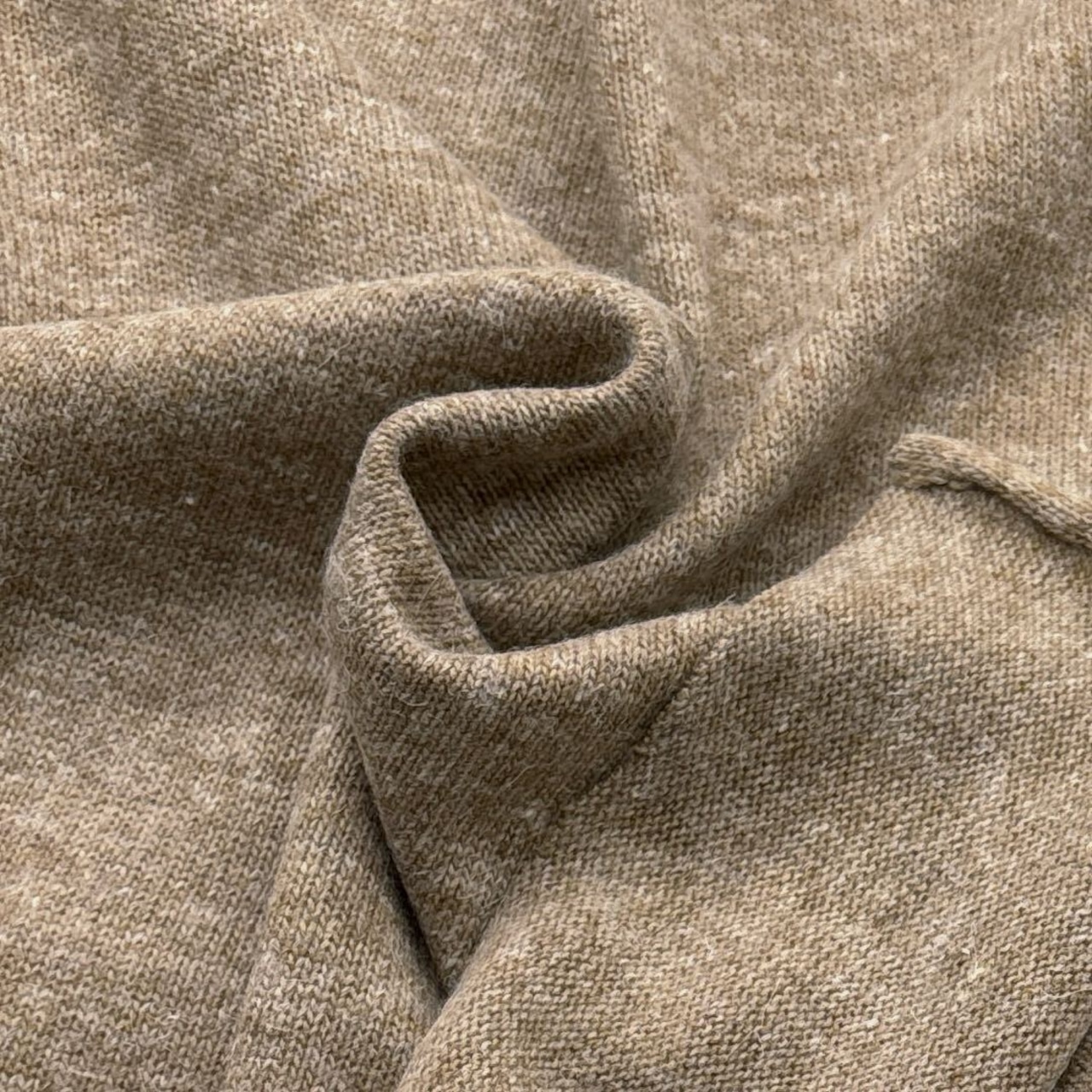 ★TC507◆2m◆ウールアクリル混弱毛羽立ち肉厚天竺ニット生地◆杢サンドベージュ
