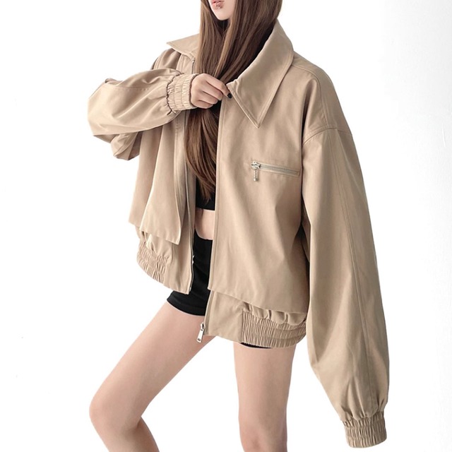 ジップアップ オーバーサイズ ショート ジャケット ◆2col L00125