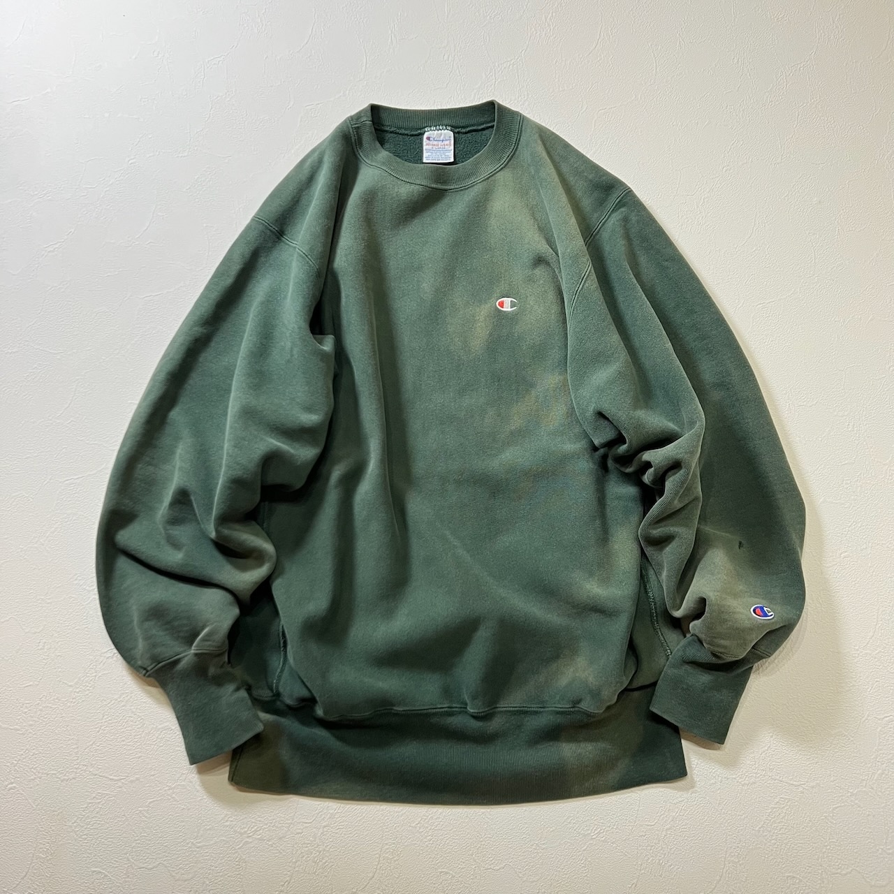 90s USA champion REVERSE WEAVE 目有り フェード スウェット トレーナー チャンピオン リバースウィーブ グリーン XL 古着