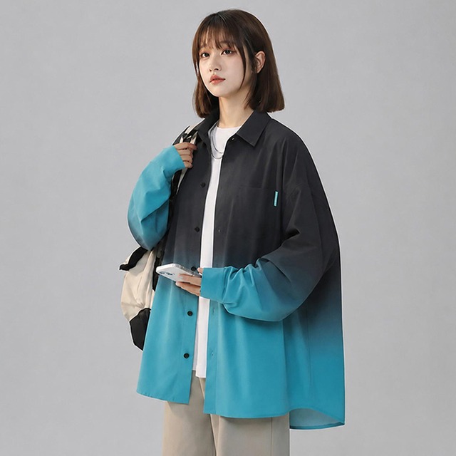 【藤伊曼シリーズ】★シャツ★ 3color トップス 長袖 ユニセックス メンズ グラデーション 黒 黄 ピンク