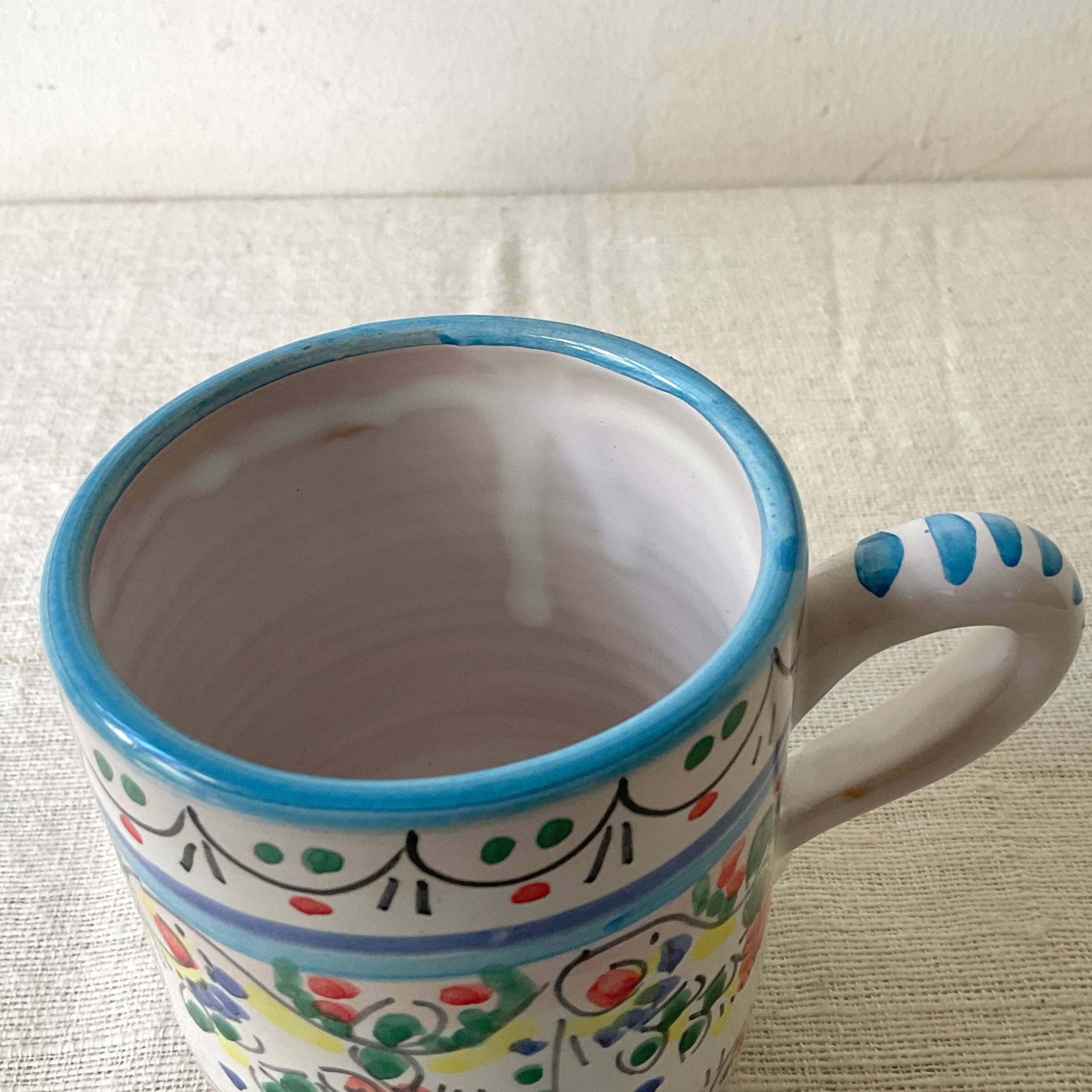青い模様の小さなカップ マニセス ムエル ブリュロカップ スペイン古陶