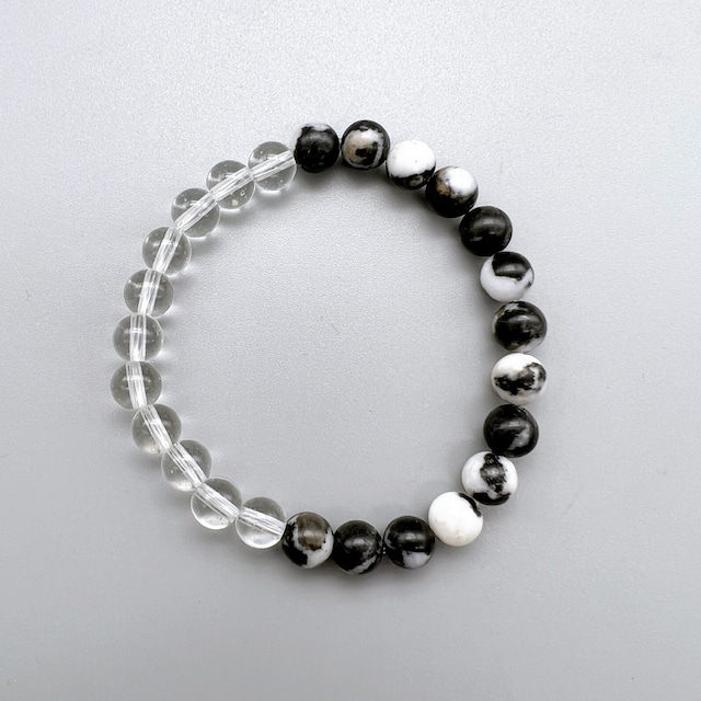 #001 Natural stone bracelet 【メキシカンゼブラジャスパー×水晶ブレスレット】
