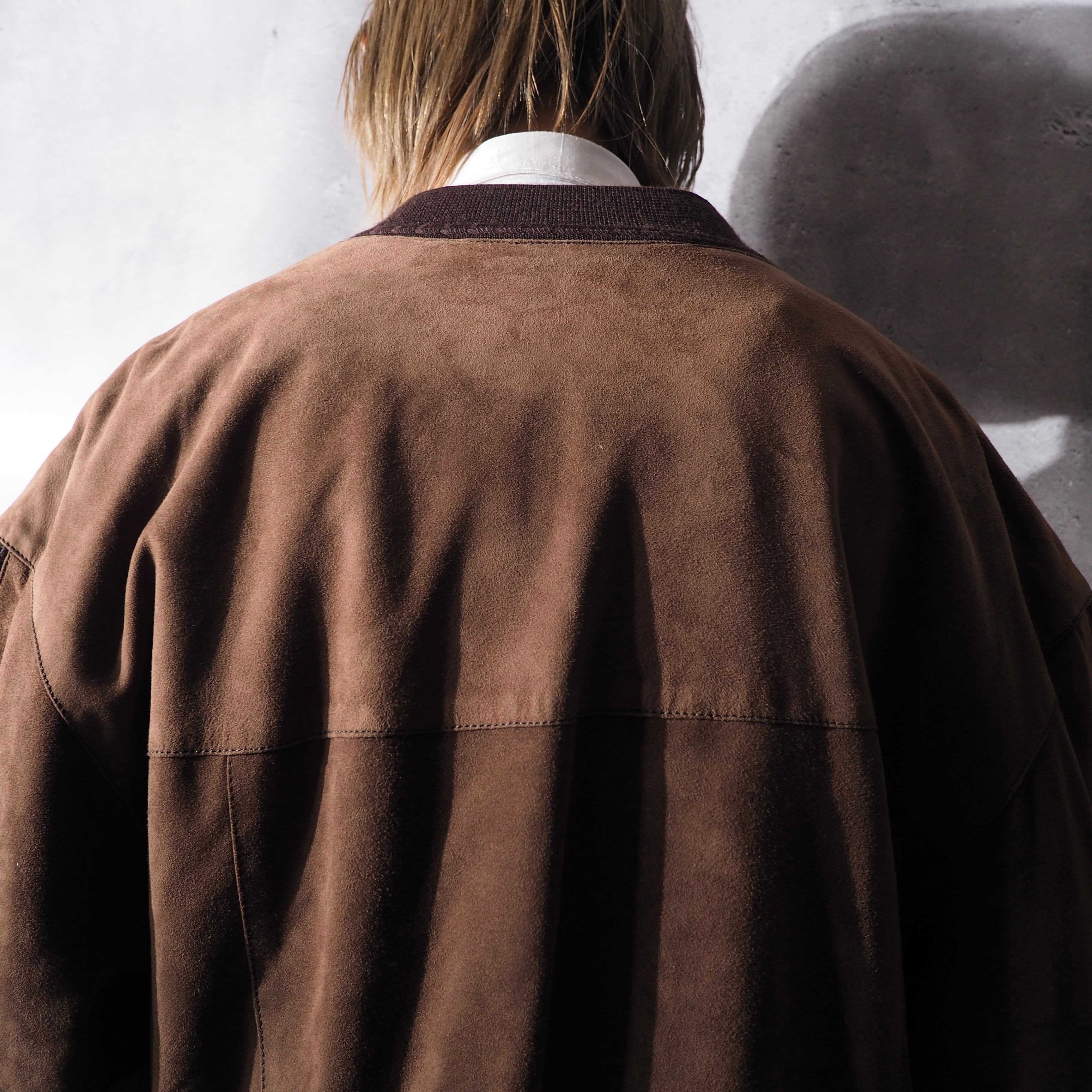 1990s ” Torras ” Special suede leather Panel combinations vintage loose Cardigan (made in Spain)