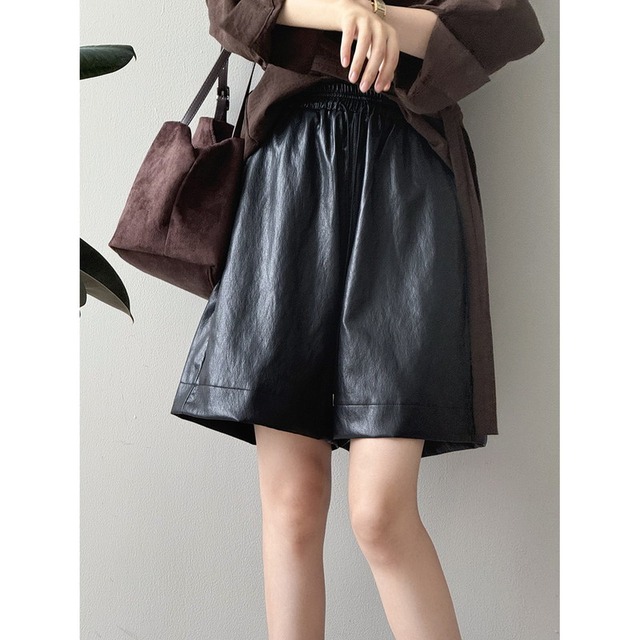 leather flare a-line short-pants　2litr05717