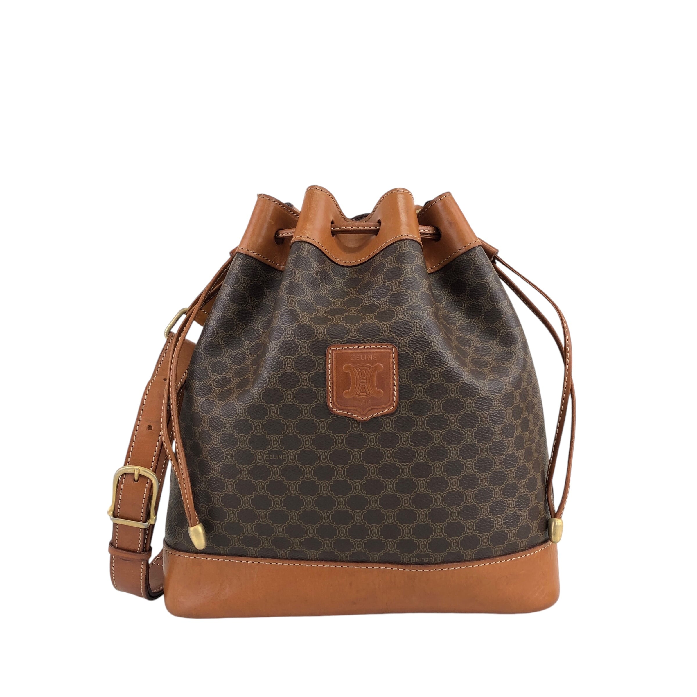 CELINE セリーヌ マカダム ショルダーバッグ ブラウン ブラゾン型押し