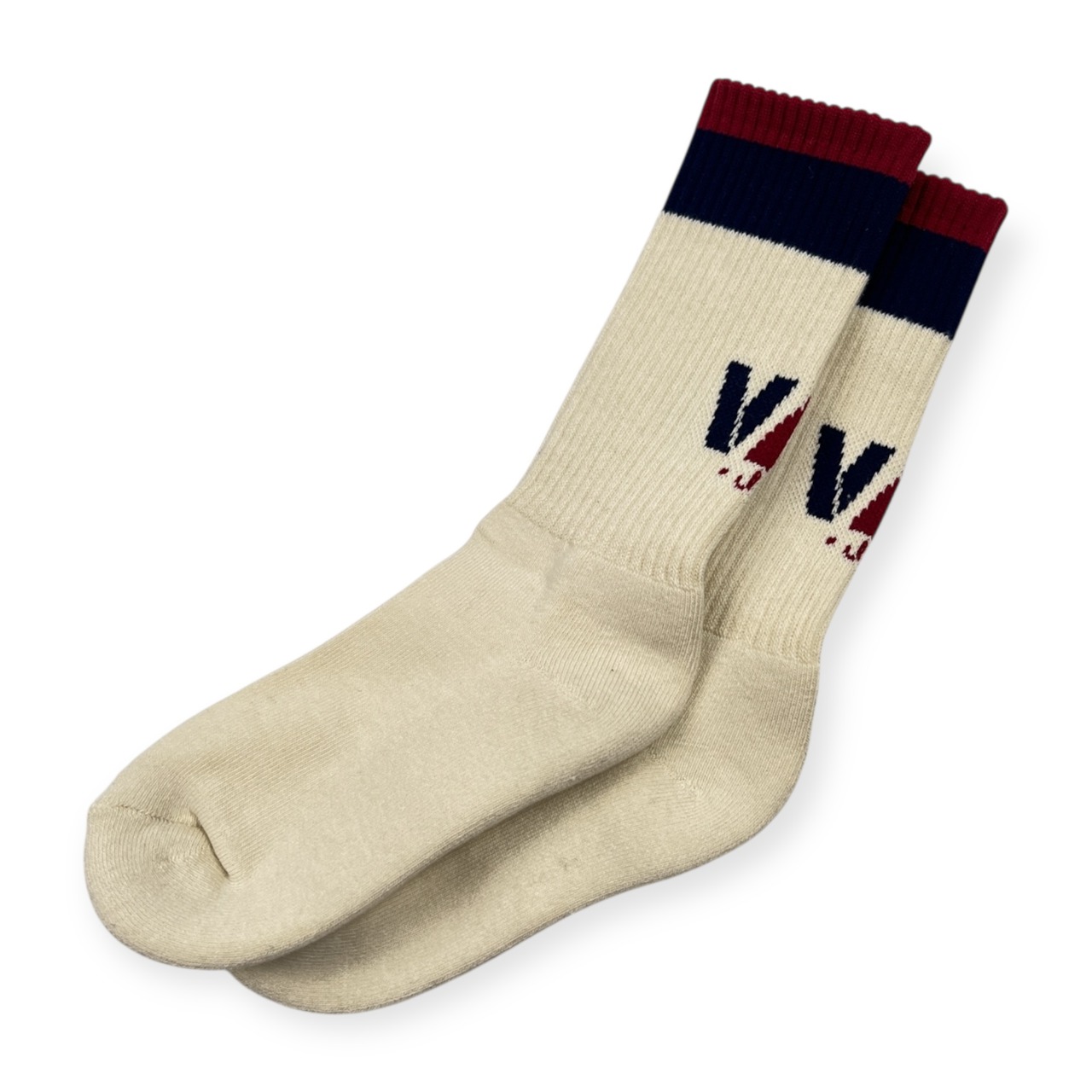 未使用品 保管品 VAN JAC ヴァンヂャケット ロゴ入り ライン ソックス 靴下 サイズ 24-26 /ホワイト×ネイビー×レッド