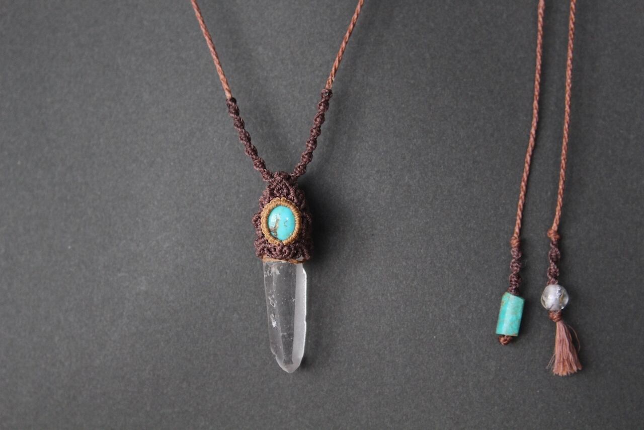 Lemurian Seed Crystal  & Turquoise micro macrame pendant