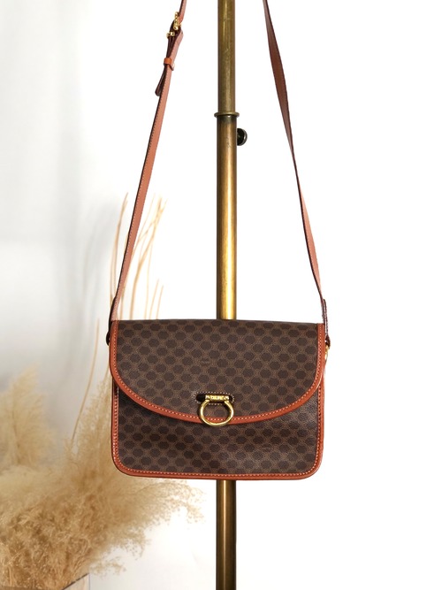 CELINE セリーヌ マカダム ショルダーバッグ ブラウン ガンチーニ PVC  vintage ヴィンテージ オールド dkdrvy