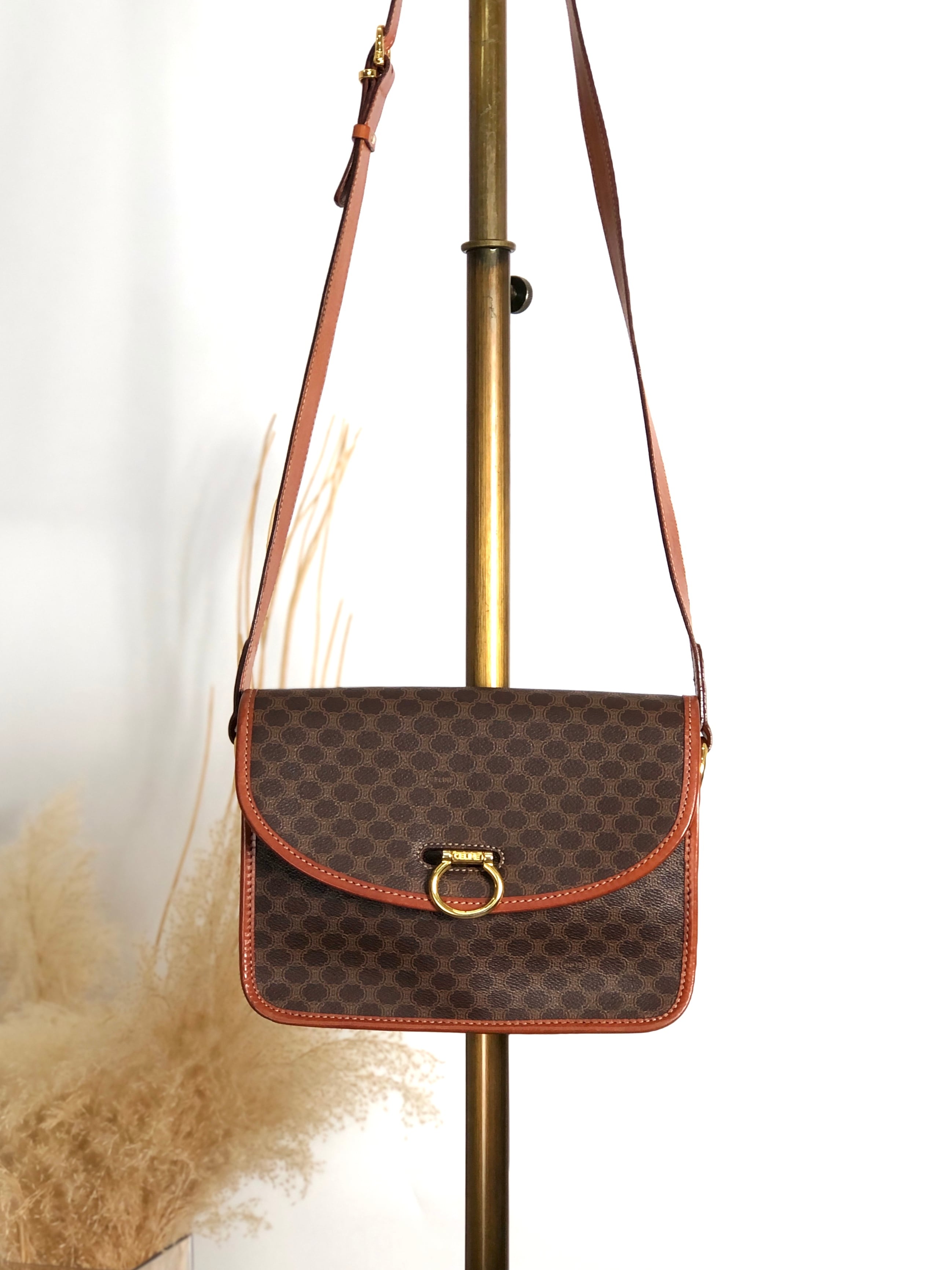 CELINE セリーヌ マカダム ショルダーバッグ ブラウン ガンチーニ PVC vintage ヴィンテージ オールド dkdrvy