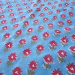 ブロックプリント生地【50cm単位】インド綿 花柄 水色×赤 #10710-SB1