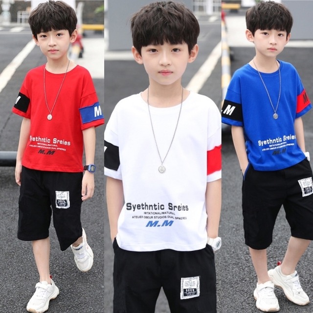 【子供服】Tシャツ　男の子　半袖　Ｔシャツ子供　韓国　120　130　140　150　160　赤　白　青　レッド　ホワイト　ブルー