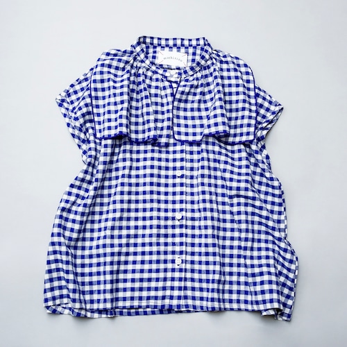 《michirico 2024SS》Shirring check shirts / 白×青 check / L・XL・XXL