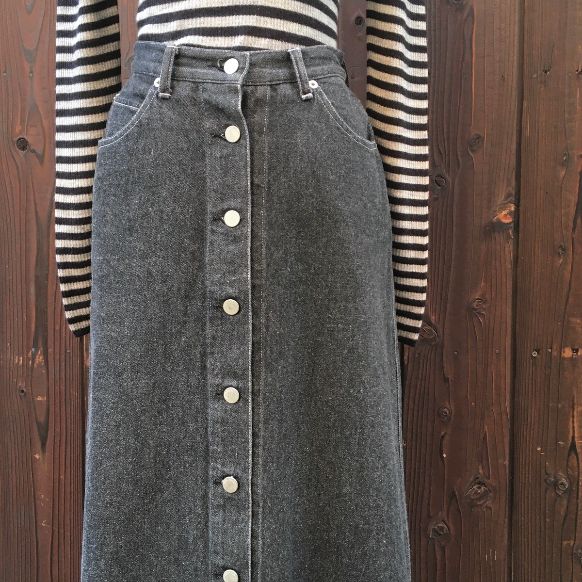 PINK HOUSE black denim long skirt 〈レトロ古着 ピンクハウス ブラックデニムロングスカート デニムスカート