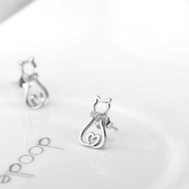 【送料無料】イヤリングスタッドイヤリングボックスcat earrings sterling silver stud earrings gifts for cat lover with gift box