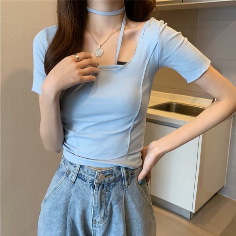 レディースサマーホルターショートトップス 夏物 ハンチェンe1292333608