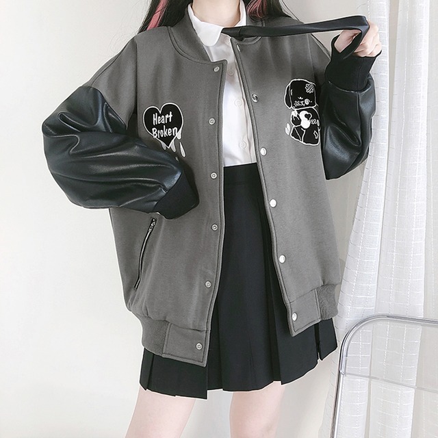 天使と悪魔 Catwish スタジャン ジャケット ハートブレイク Puレザー 病み可愛い 量産型 原宿系 Jk カジュアル オルチャン 10代 代 天使と悪魔 サブカル系ファッション Seasonz