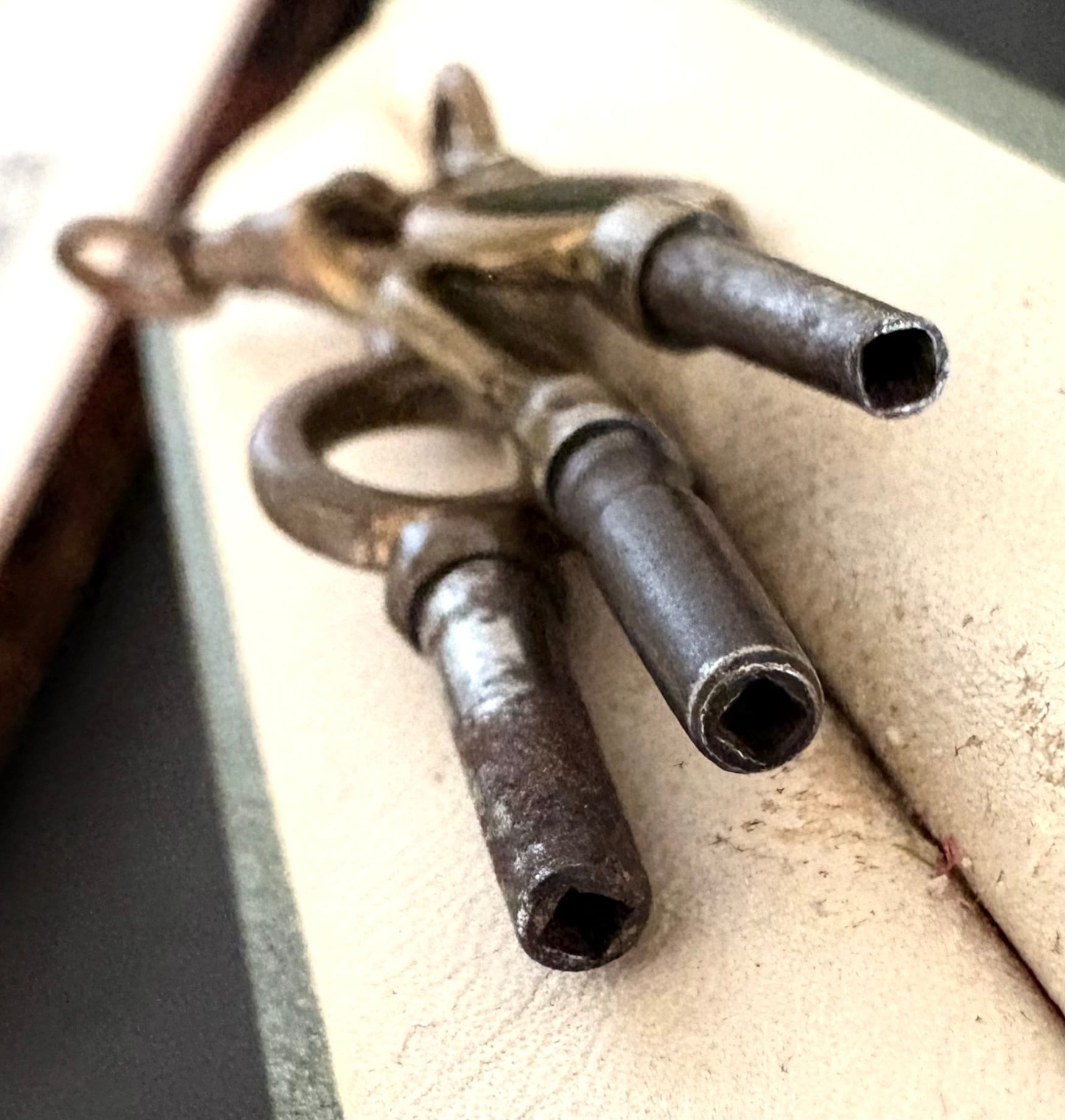 NO5 英国アンティーク 鍵/鍵巻 キーフォブ/チャーム クリップ 4点 懐中