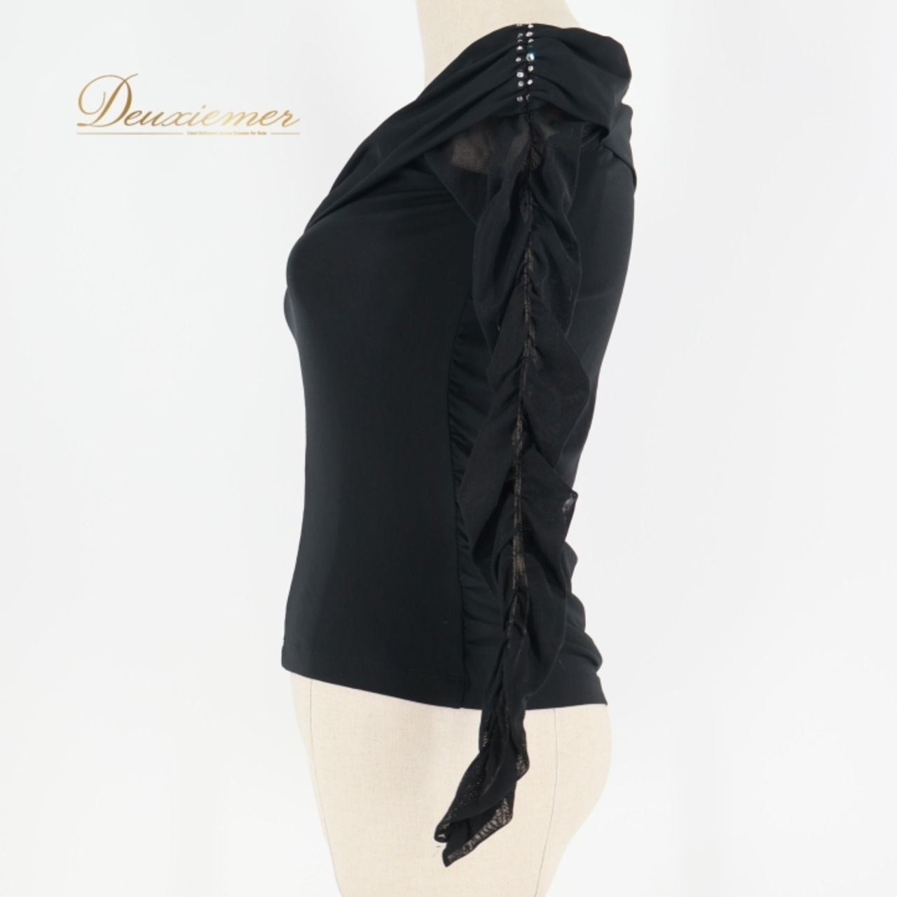 社交ダンス 衣装 トップス ブラウス ブラック系 チャコットロイヤルダンス Chacott ROYAL DANCE 黒 ラインストーン レッスン 練習 ストレッチ 伸縮 上品 シンプル キラキラ かわいい 長袖 ダンス衣装 パーティー 透け感