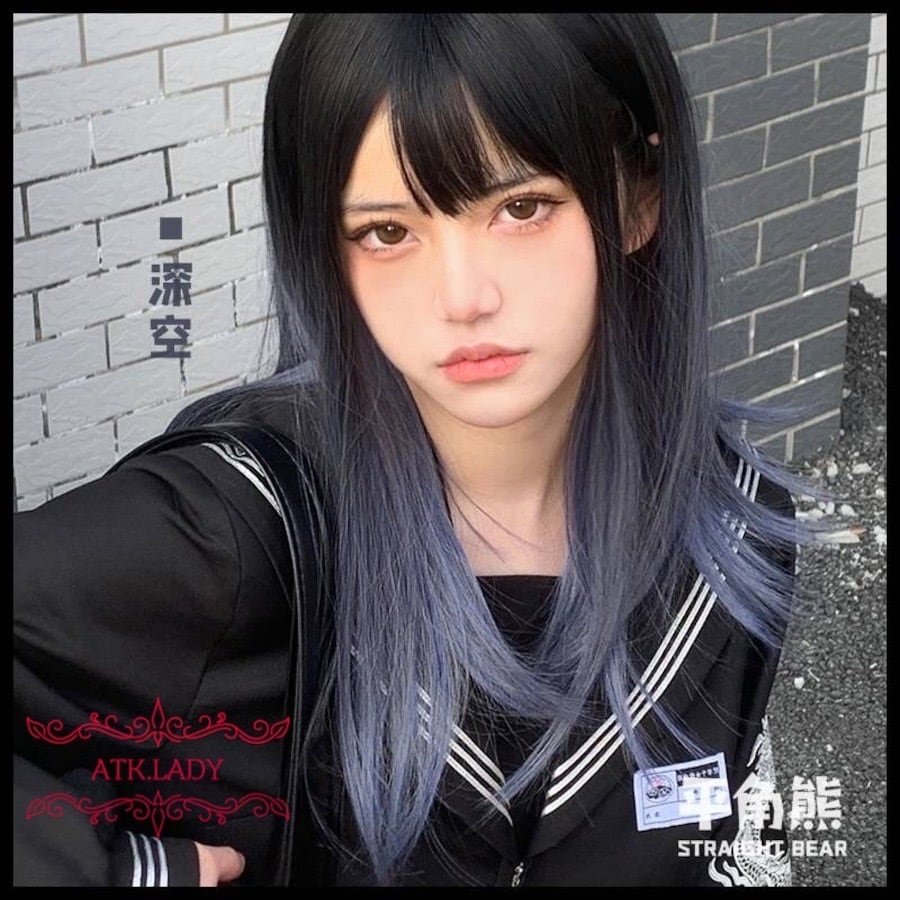 ATK.LADY】O65 メッシュ ウィッグ 青 黒 ブルー ブラック 混ざる