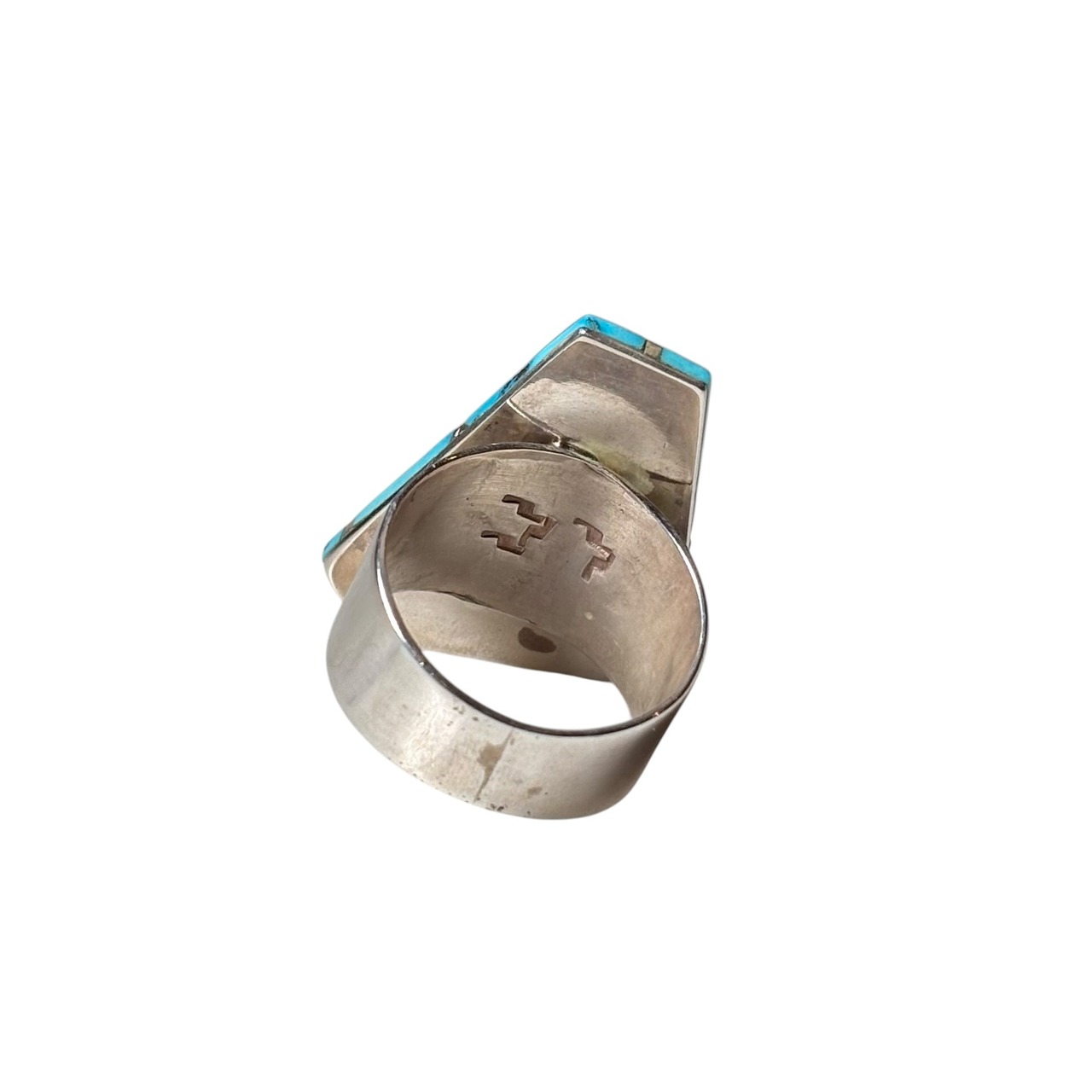 Navajo Larry Castillo silver turquoise & coral inlay ring