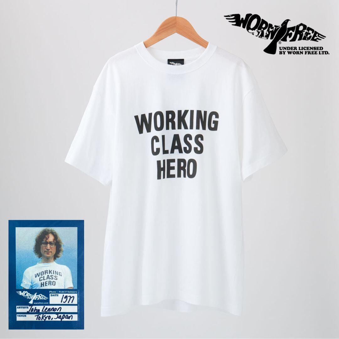 ジョンレノン tシャツ メンズ 半袖 プリント ブランド レディース ゆったり ロゴ おしゃれ 白 かわいい 大人 かっこいい シンプル ウォーンフリ― WORN FREE WORKING CLASS HERO WFR-000-000001 Sl005