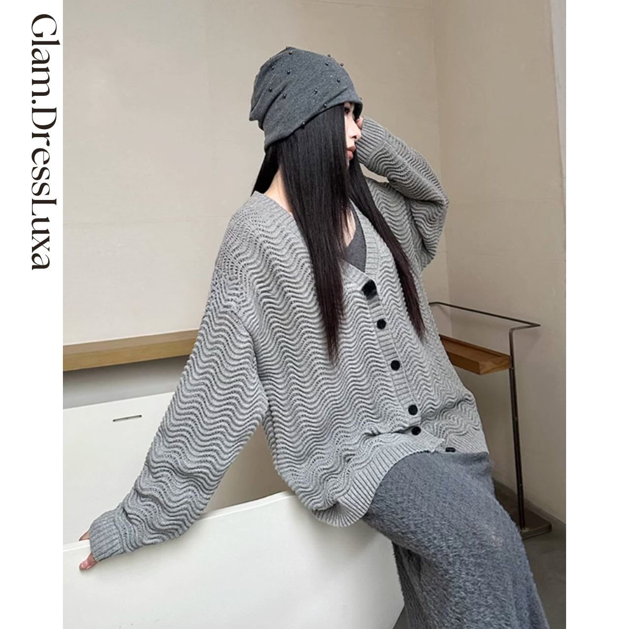 ウェイビーニット ルーズカーディガン/3color_T1005