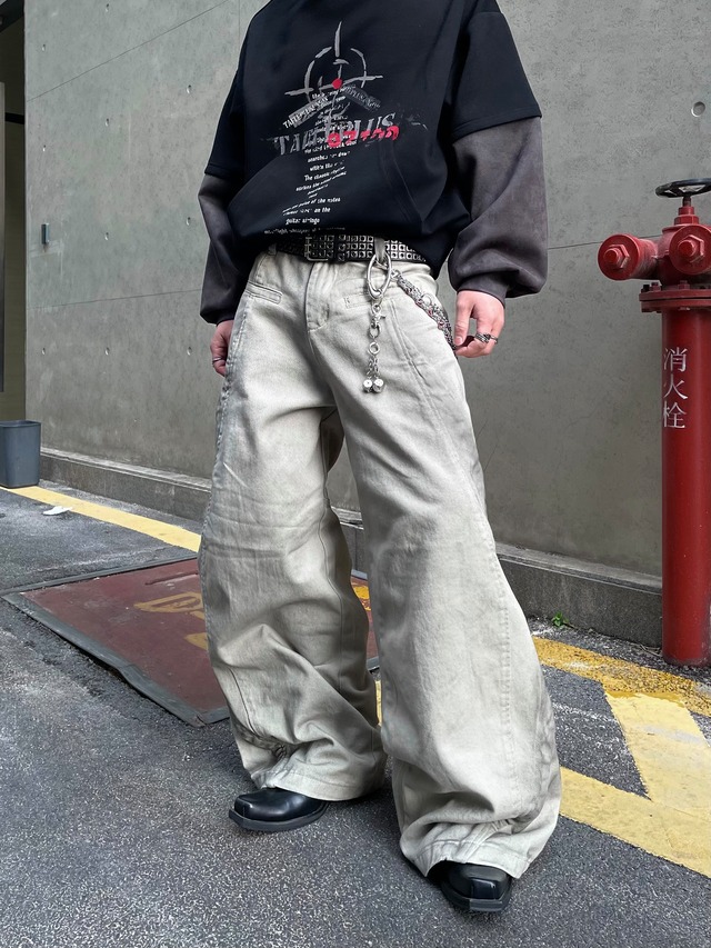 Dirty straight denim pants 0013