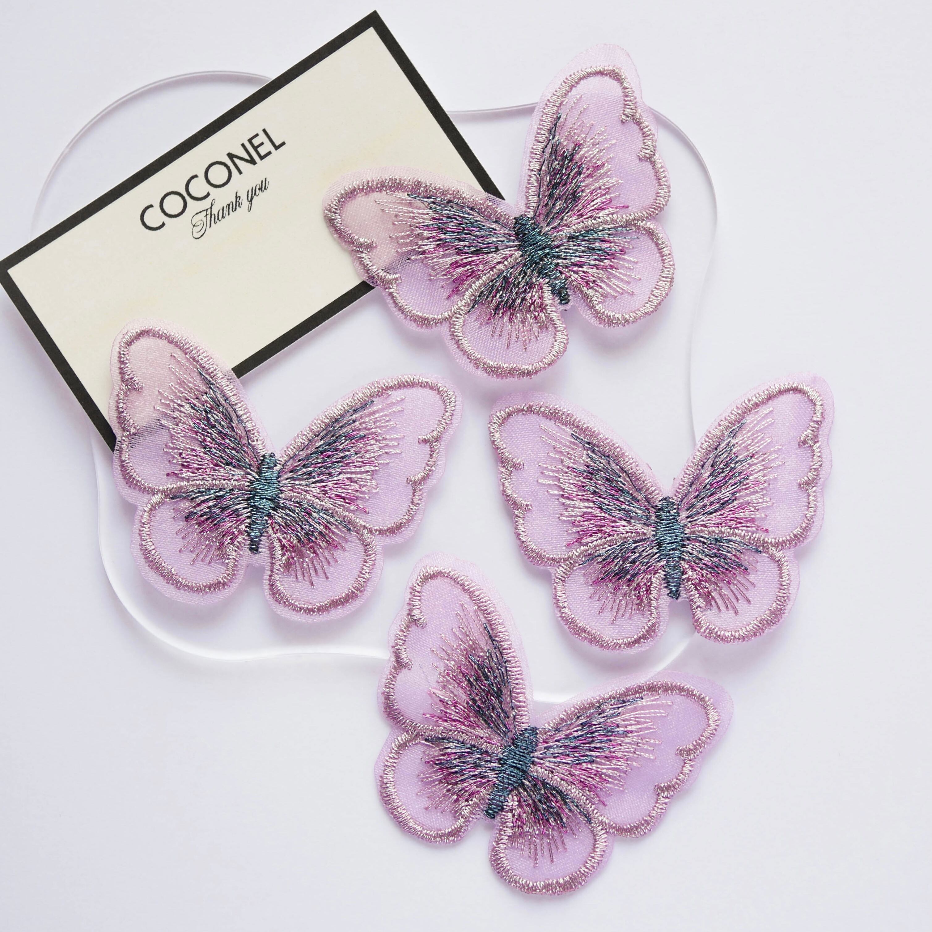 ピンク 蝶々オーガンジー刺繍レース 4個 Rc 10 Coconel