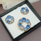 -Winter Twilight Set -蒼の美しいビジューリースピアス/イヤリングとブローチ2点セット
