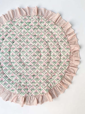 Round Ruffled Baby Play Mat White Pink【saruche】