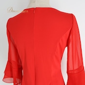 社交ダンス 衣装 prima boutique プリマブティック トップス ブラウス レッスンウェア レッド系 赤 鮮やか ラインストーン 透け感 ドレープ 上品 シンプル かわいい ダンス衣装 練習 レッスン イベント ステージ パーティー レディース