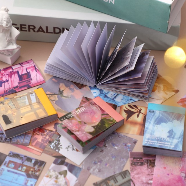 SANNIX コラージュ 素材 シール 200枚(4冊入り) フレークシール コラージュノート シール 大量 素材紙 手帳 ステッカー スクラップブック DIY用 自然の物語