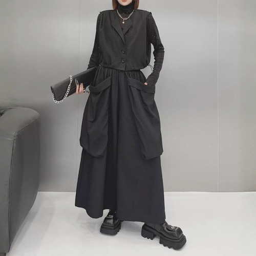 Cropped vest wide pants setup C1628