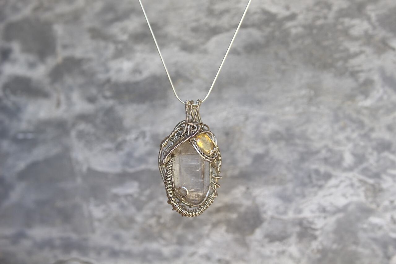 Ganesh himal Crystal & Crystal opal silver925 wirewrapping pendant