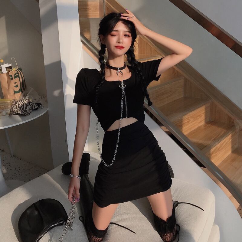 スプリングスタイルプリーツブラックハイウェストスカート ソリッド カラーショート 春物 ソリッドカラー ドラファッションホール58785234259