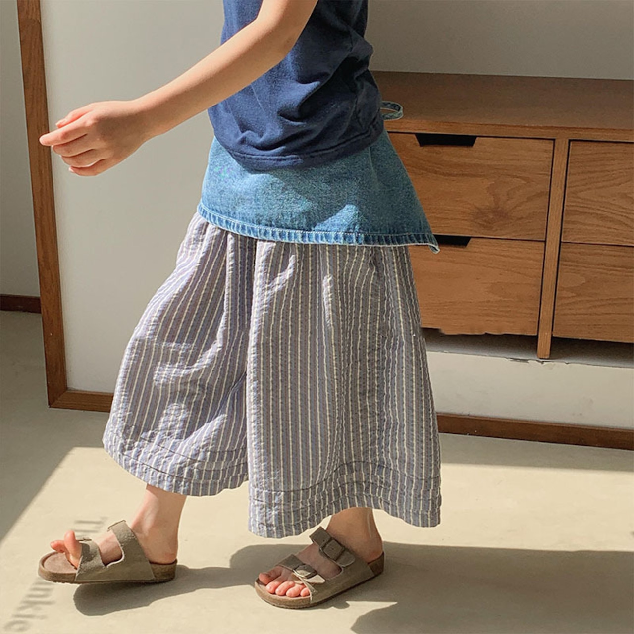 夏リネンストライプフレアパンツ
