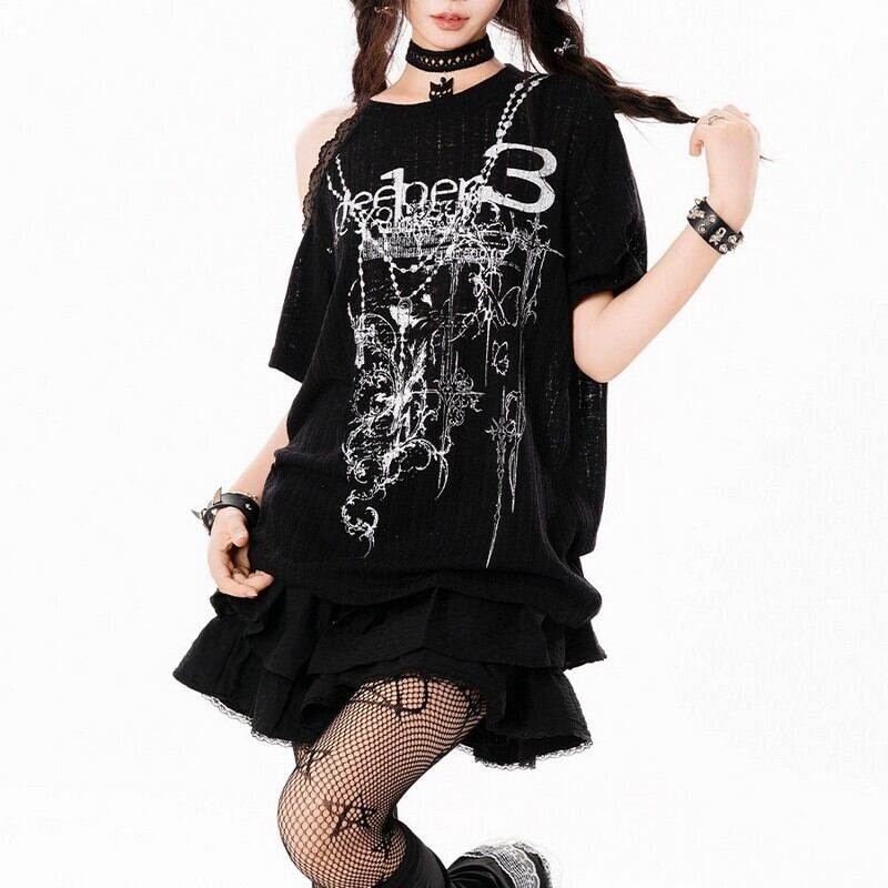 Offshoulder sheer t-shirt r0067