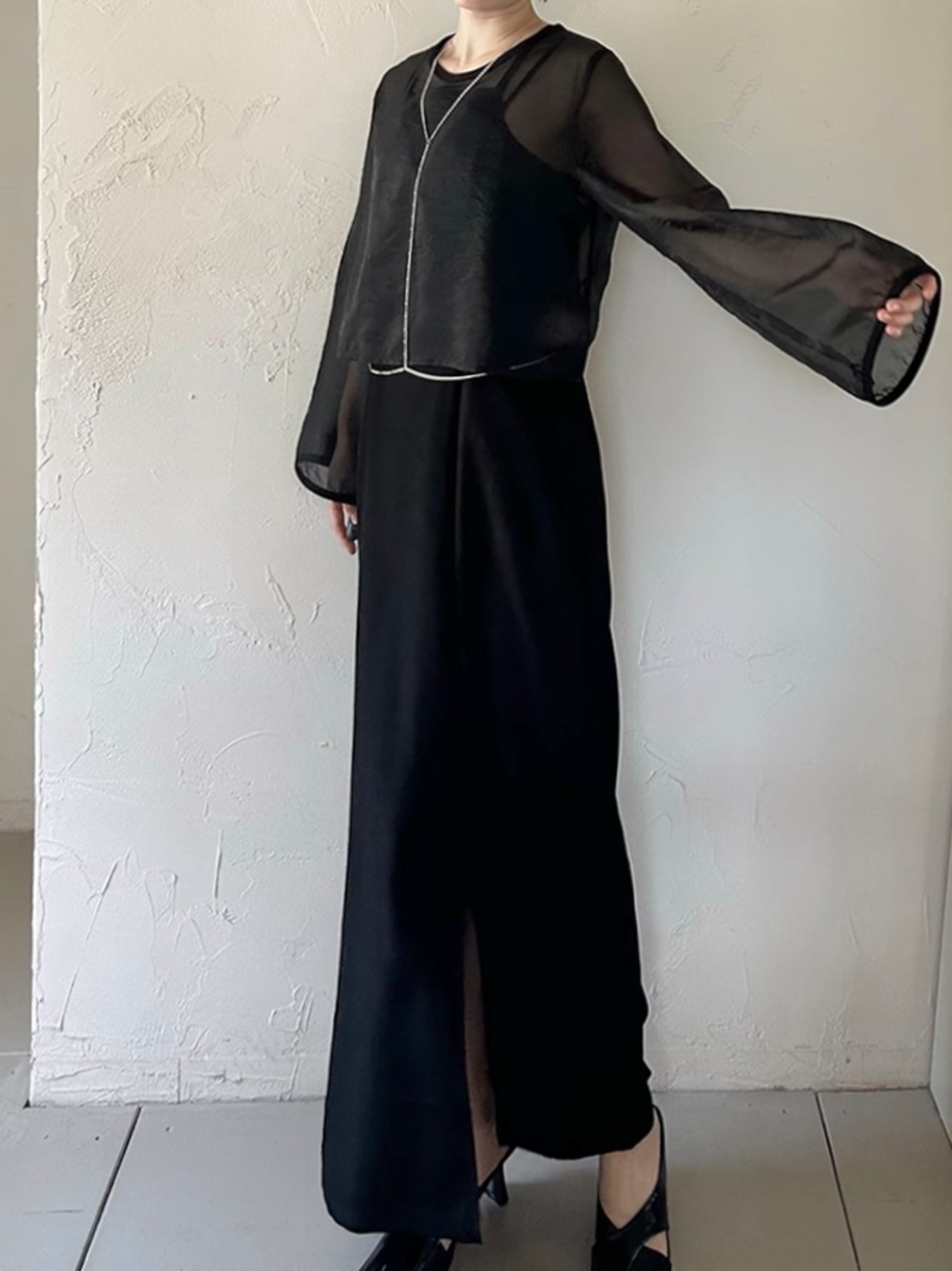 2set Sheer Top Bustier Dress  / BLACK - 1