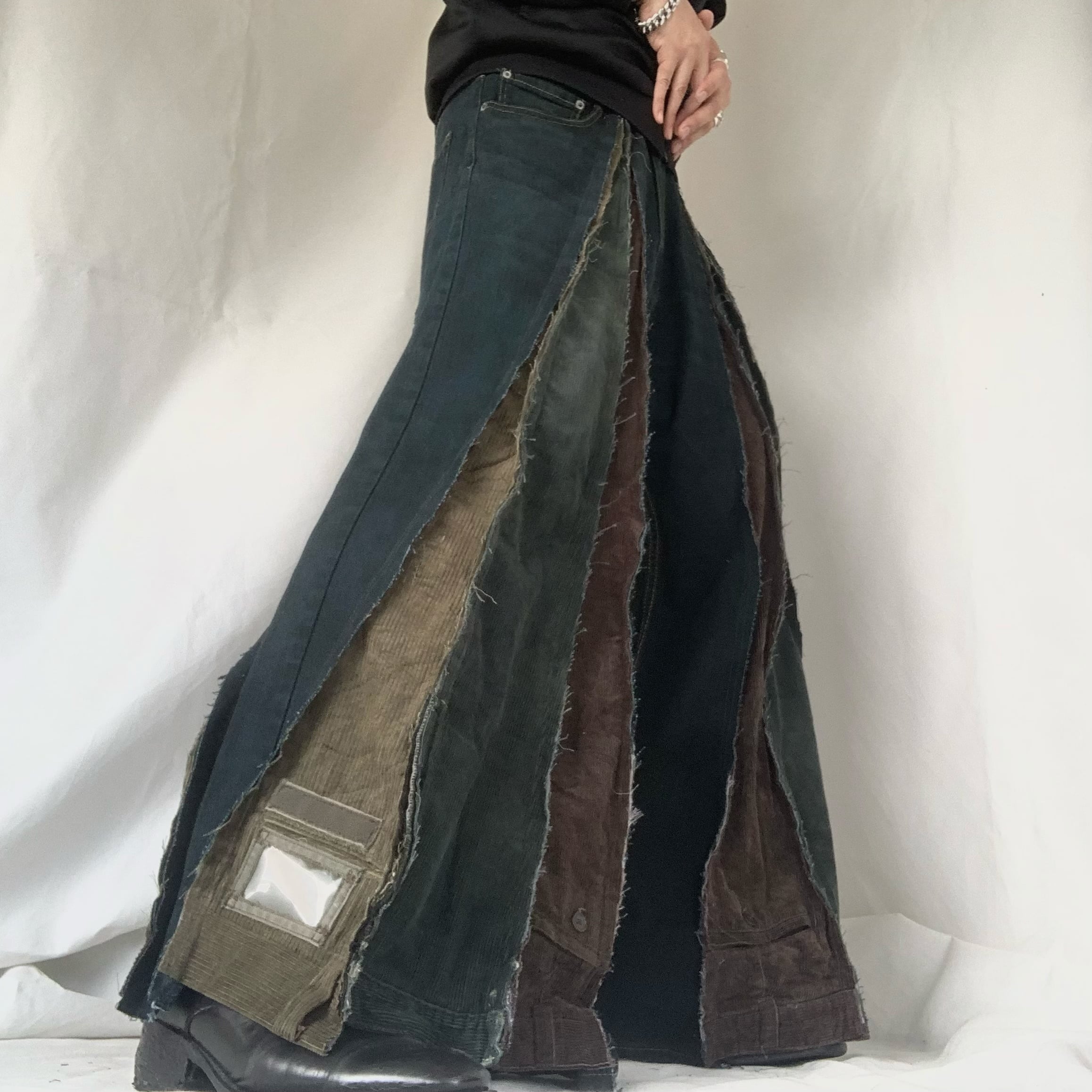 No.315【all olive】再構築 リメイク フレア パンツ ハカマ 袴 