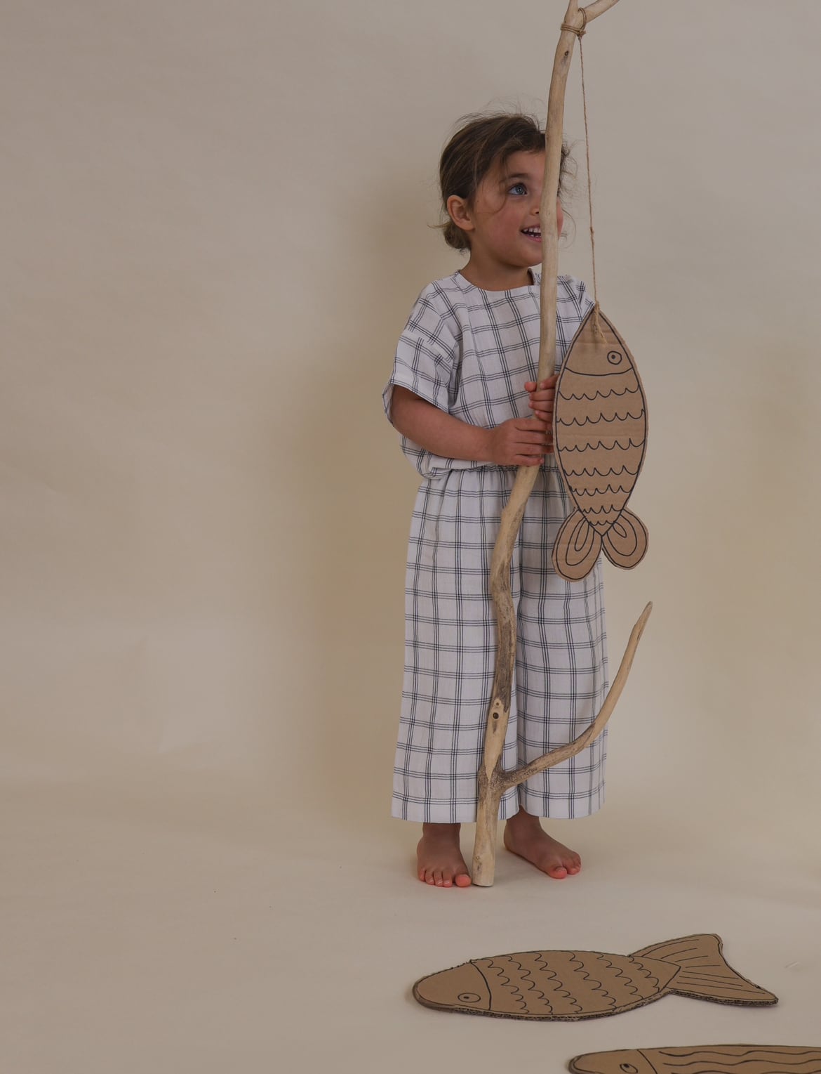 organic zoo】Navy Window Check Wide Leg Pants | RIRIBELL