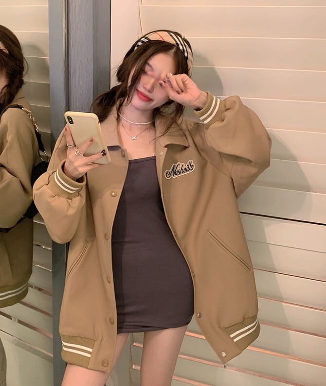 スタンダードカーキジャケット オータムルーズトップス レトロ 秋物 モンロー16863699108