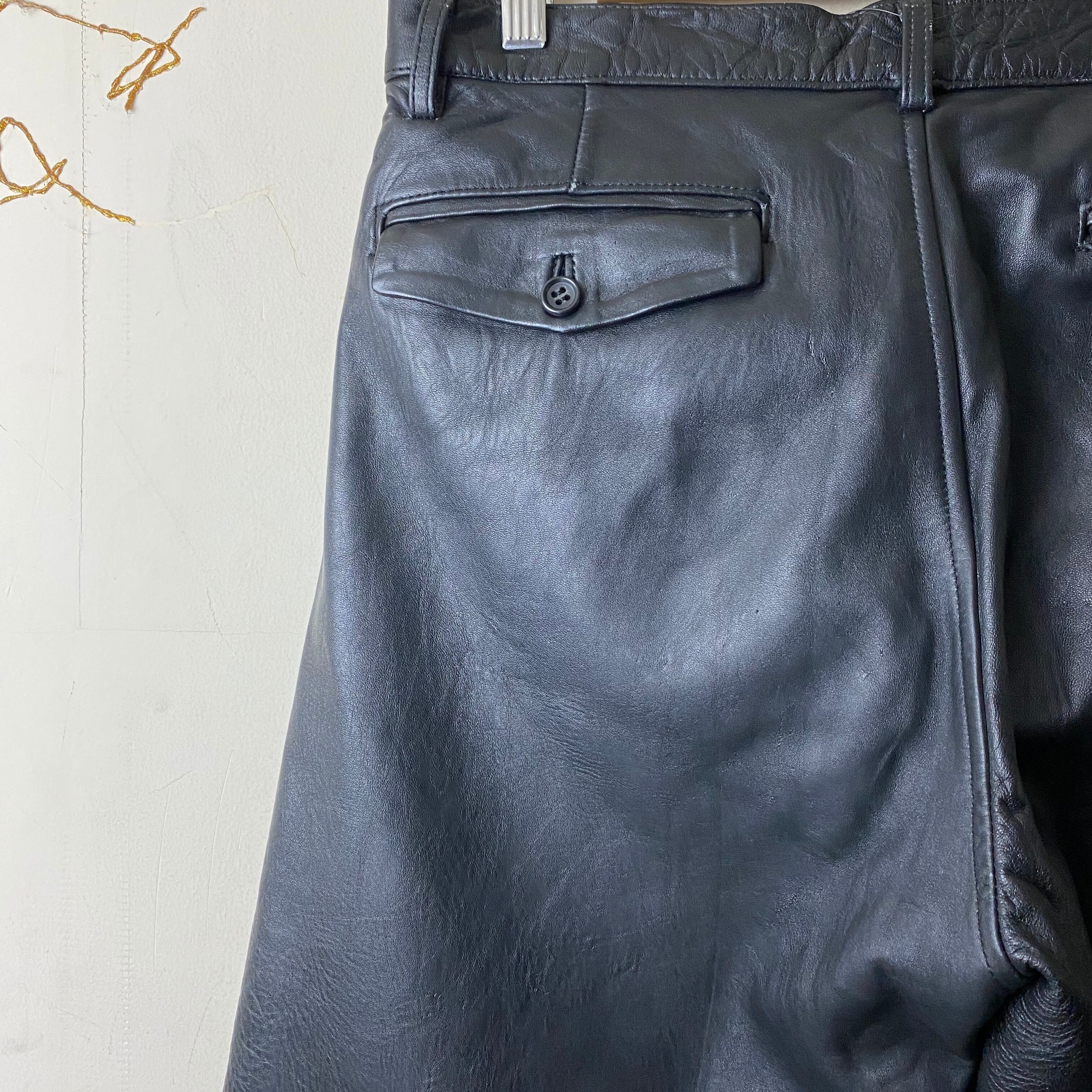 パンツ tete homme 90s archive old TETE HOMME black leather pants | NOIR ONLINE