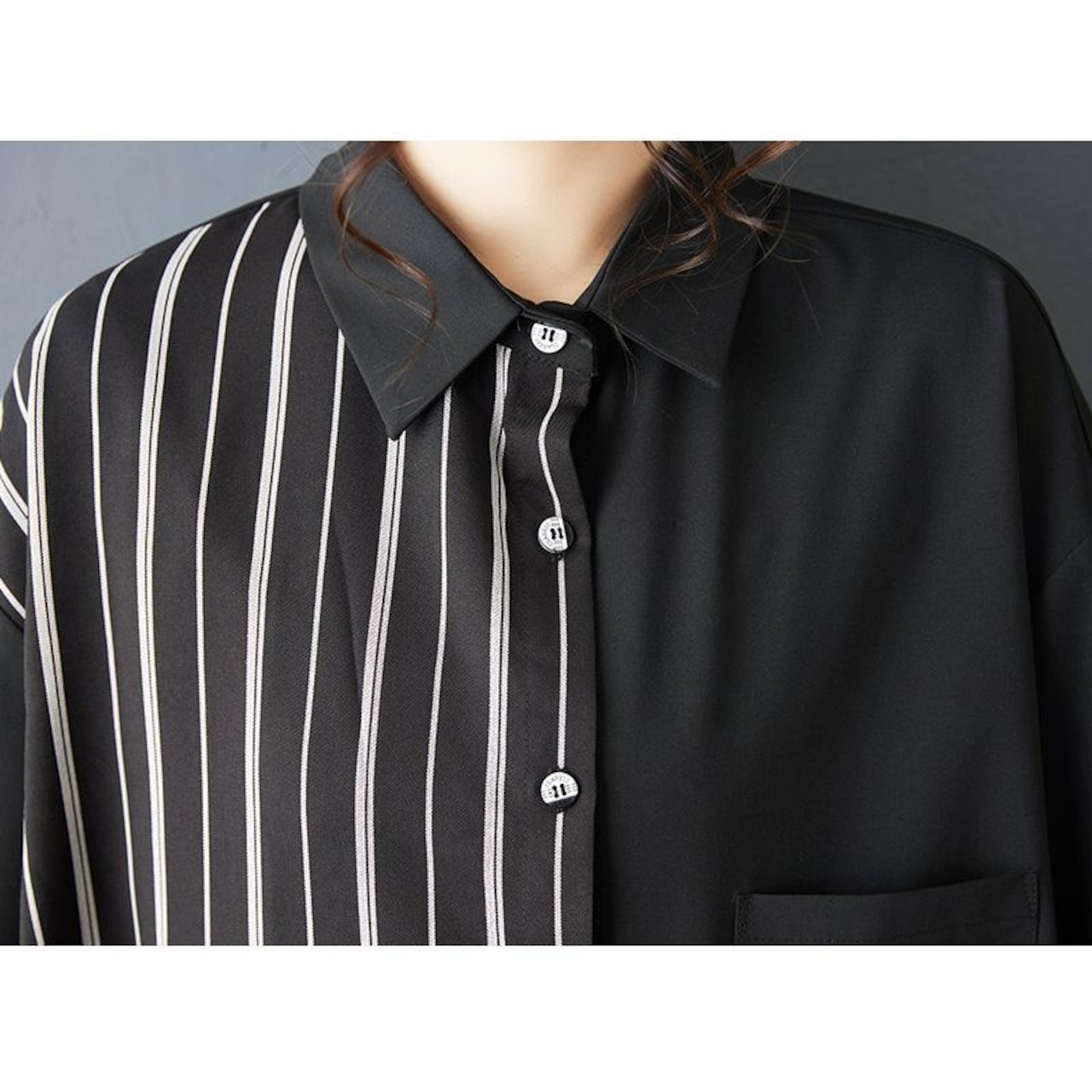 ストライプ 切替 デザイン シャツ 00349