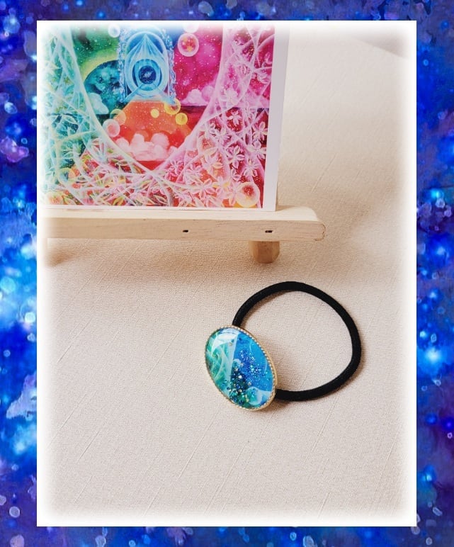 1点物【開運☆レンノア,オリジナルヘアゴム楕円BG】レジン/ヘアゴム