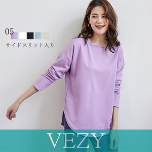 tシャツ スリット カットソー 体型カバー トップス シンプル 重ね着 部屋着 サイドにラウンドのスリットが入った、爽やかカラーのカットソーですTシャツ 半袖VEZY ベジー  ItemNo.【14816810】