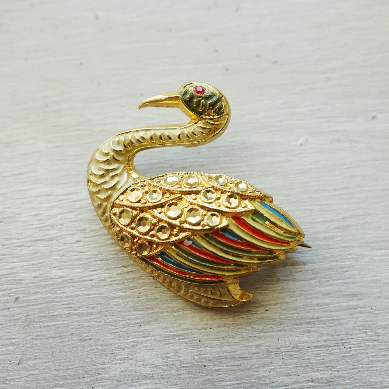 STERLING Lang社製 白鳥ブローチ ヴィンテージ ヴィンテージ 1940～1950s 白鳥のブローチ 2.5×3cm (緑/クリーム