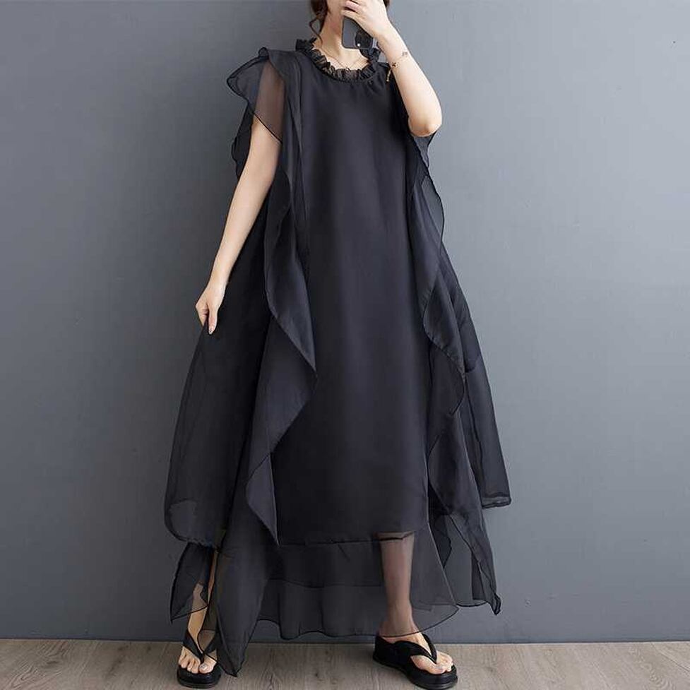 side sheer ruffle onepiece / l0764